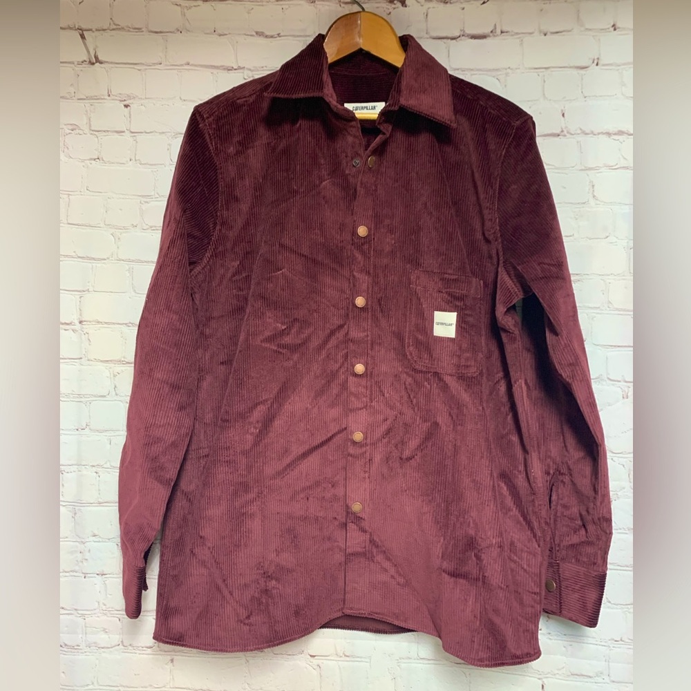 NWOT Caterpillar Workwear Burgundy Corduroy Snap Shirt Jacket Size L - Picture 1 of 7